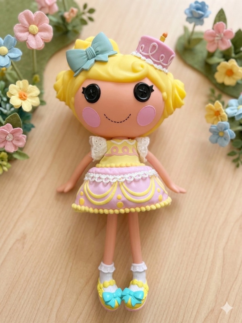 Party Cake Doll in Yellow & Pink with Blue Bow - Kids Toy